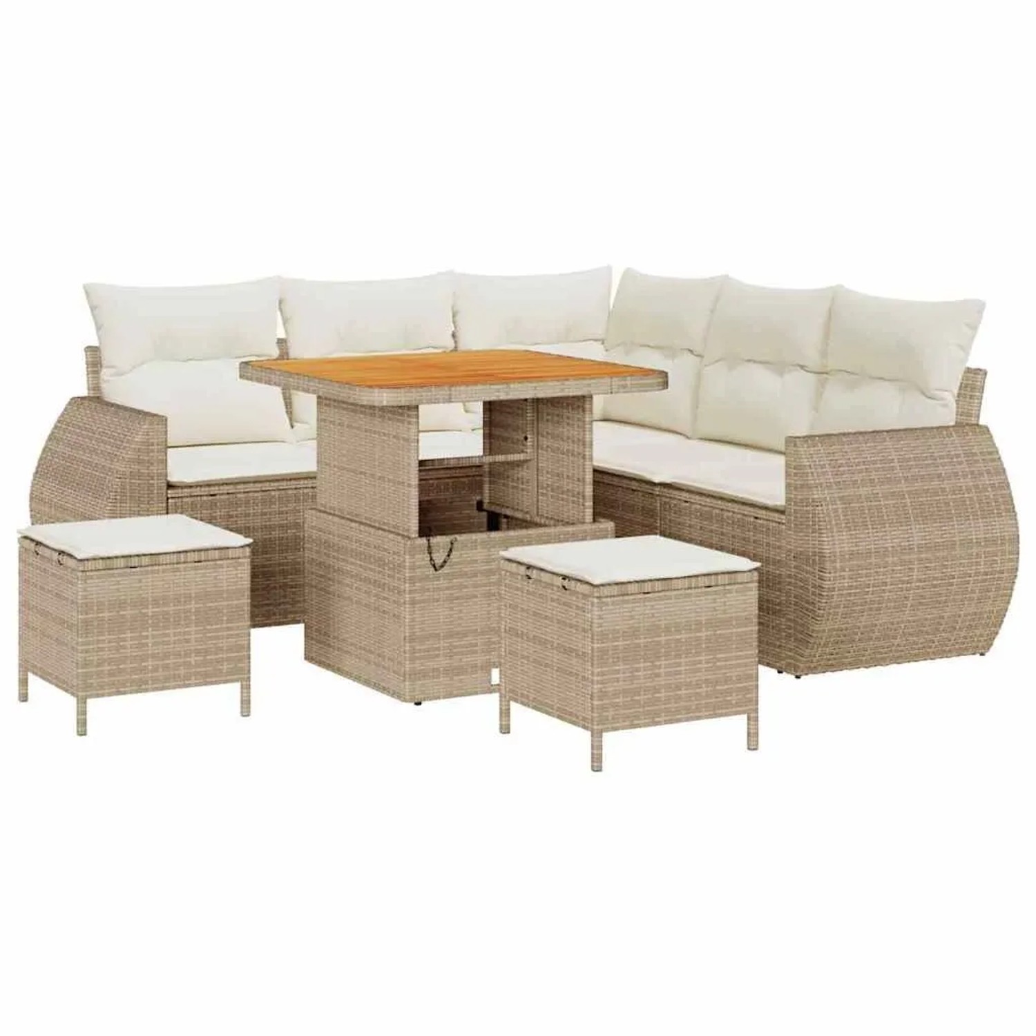 vidaXL Gartensofa-set mit Kissen 8-Tlg Beige und Creme Poly-Rattan 3363821 günstig online kaufen
