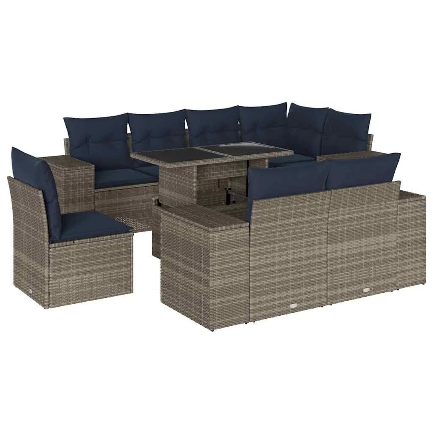 vidaXL 9-Tlg Gartensofa-Set mit Kissen Grau Polyrattan 3269301 günstig online kaufen