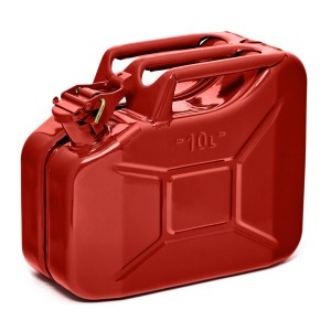 Roter 10L BW Kraftstoffkanister aus Metall, ideal für Benzin und Diesel als Reservekanister.