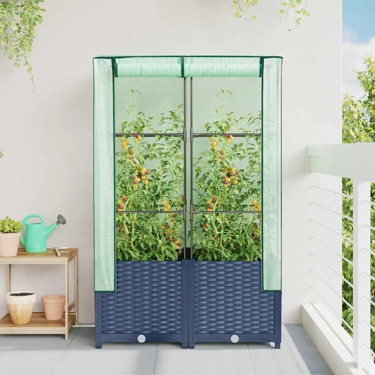 vidaXL Hochbeet mit Gewächshaus-Aufsatz Rattan-Optik 80x40x138 cm 4015828_3