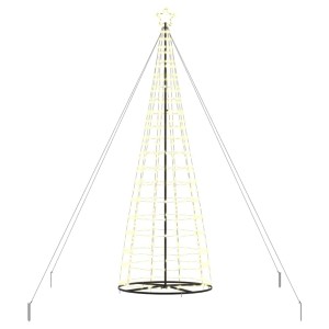 Hoher 400 cm LED Weihnachtsbaum aus Eisen mit warmweißen Lichtern, Sternspitze und Abspannseilen.