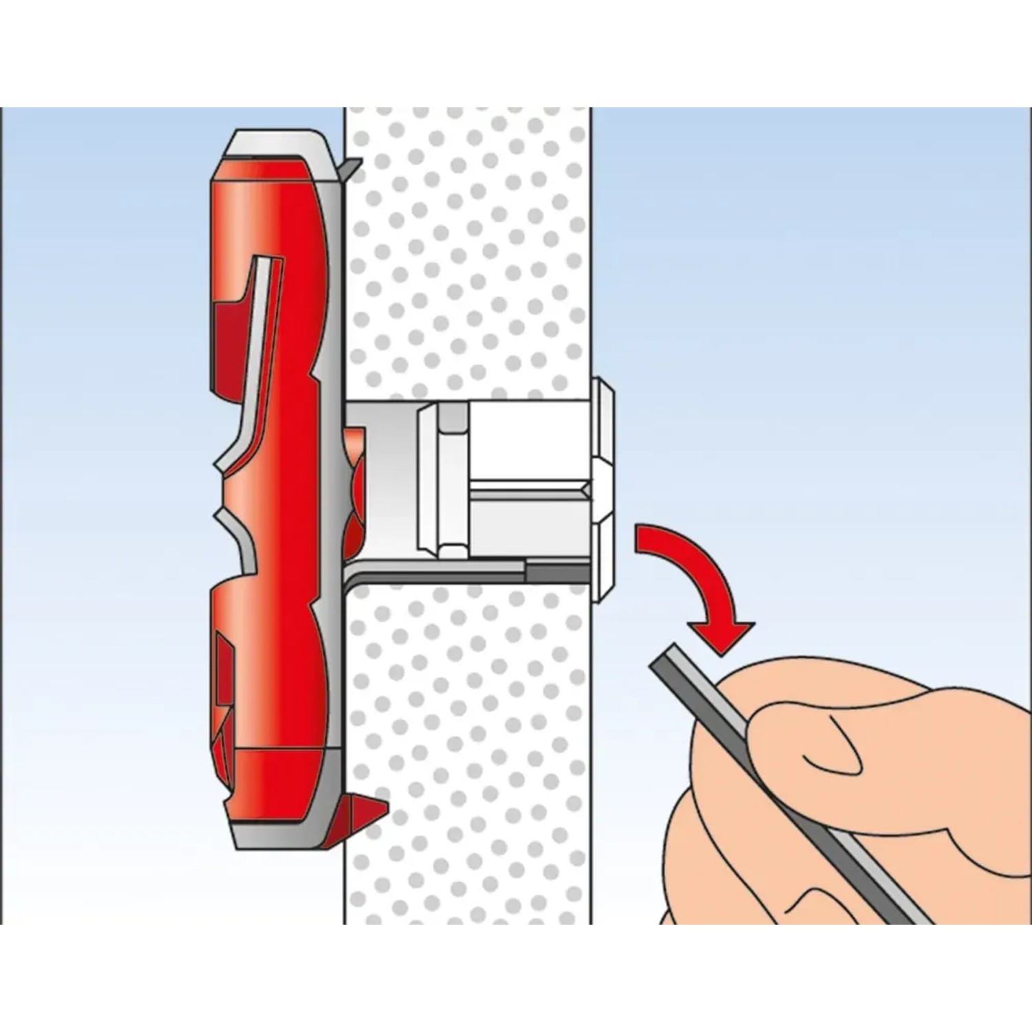 Illustration: Fischer Duotec Kippdübel Montage in Gipskartonwand, 10 Stück im Set.