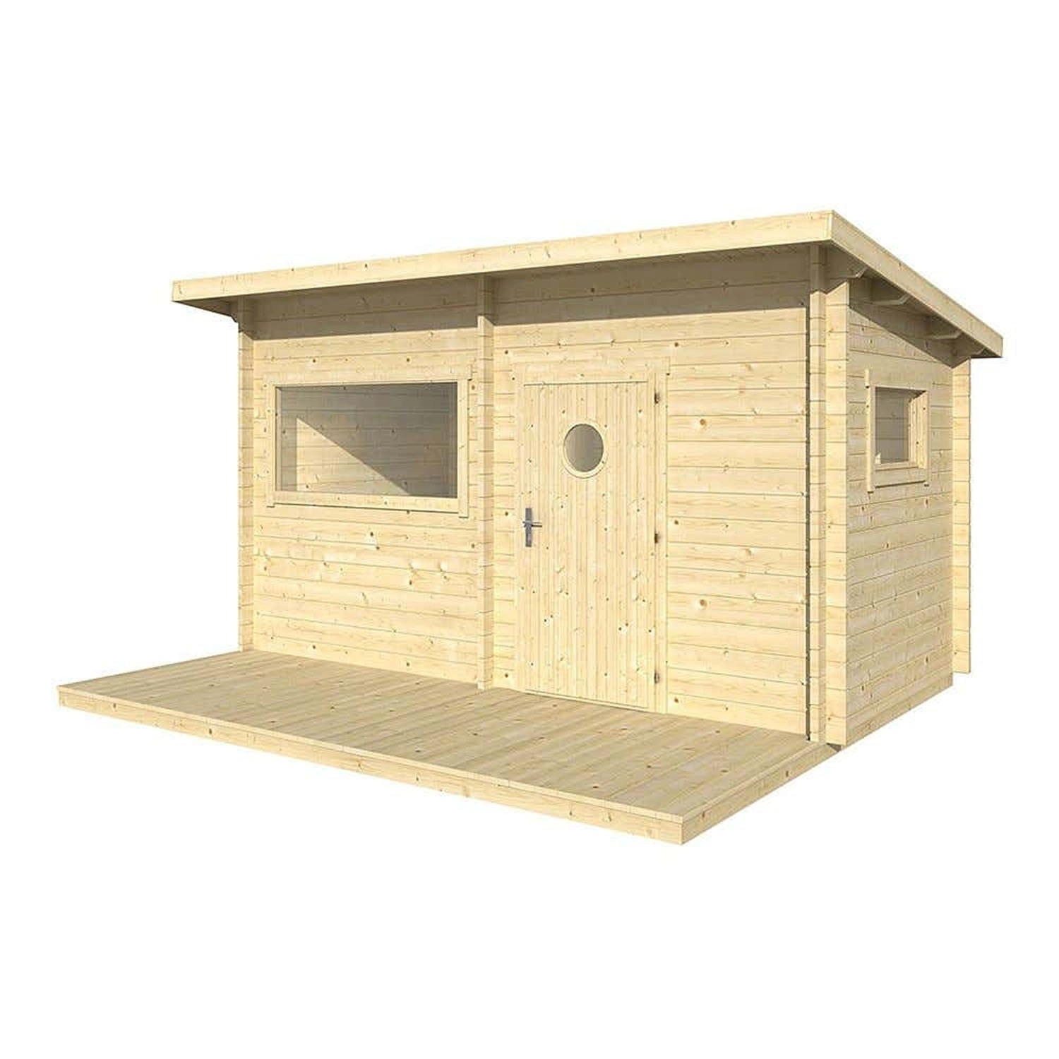 Polhus Gartensauna Paavo Naturbelassen 465 cm x 390 cm Wandstärke 44 mm günstig online kaufen