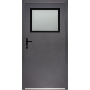 Anthrazit Stahl-Nebeneingangstür mit Fenster, öffnend nach innen, Anschlag links.