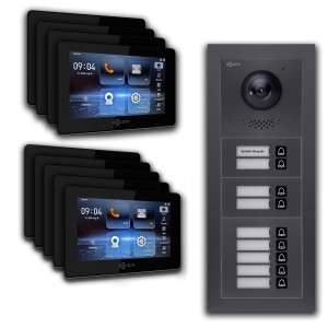 Goliath IP Video Türsprechanlage für 9 Familien, 7 Zoll, Schwarz/Anthrazit, Unterputz.