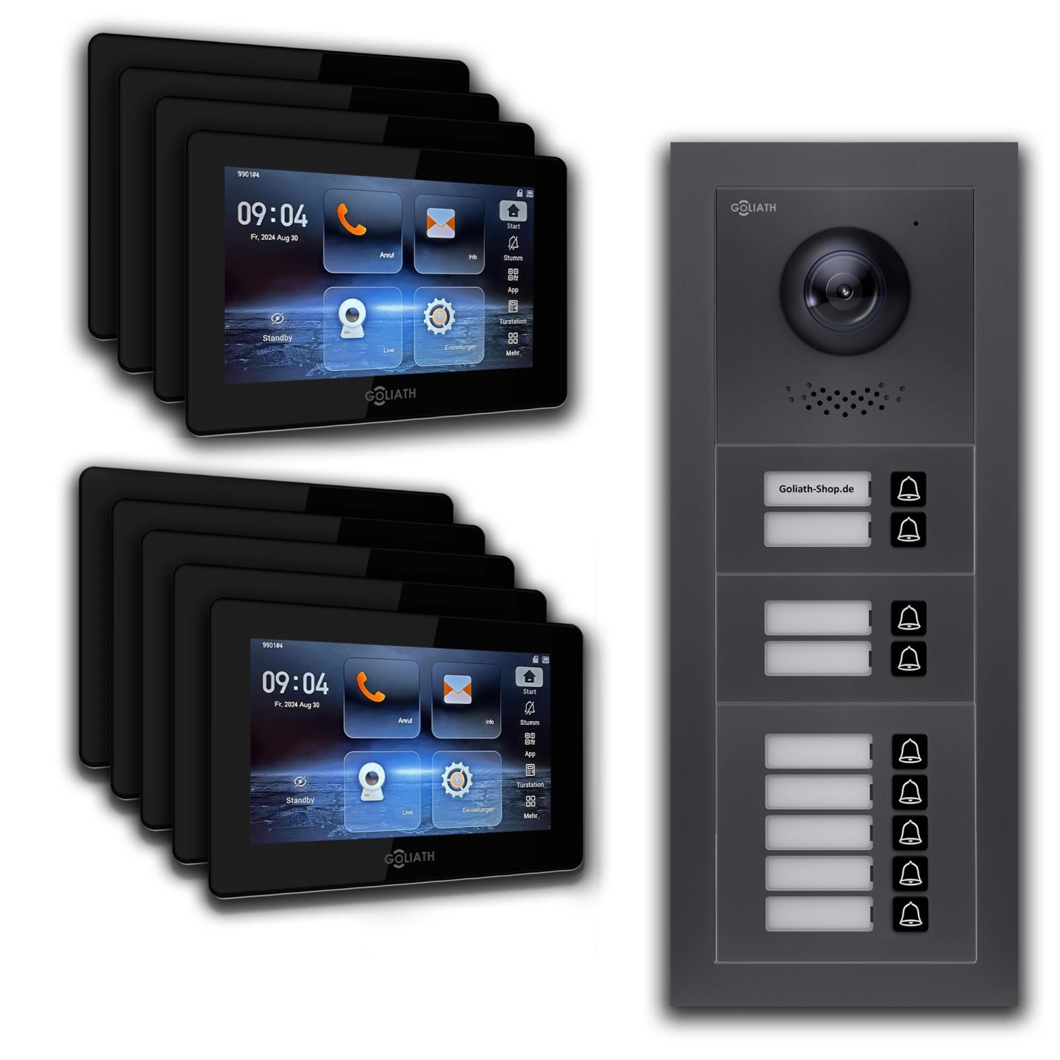 Goliath IP Video Türsprechanlage 9 Familienhaus 7 Zoll Schwarz App Anthrazit Unterputz