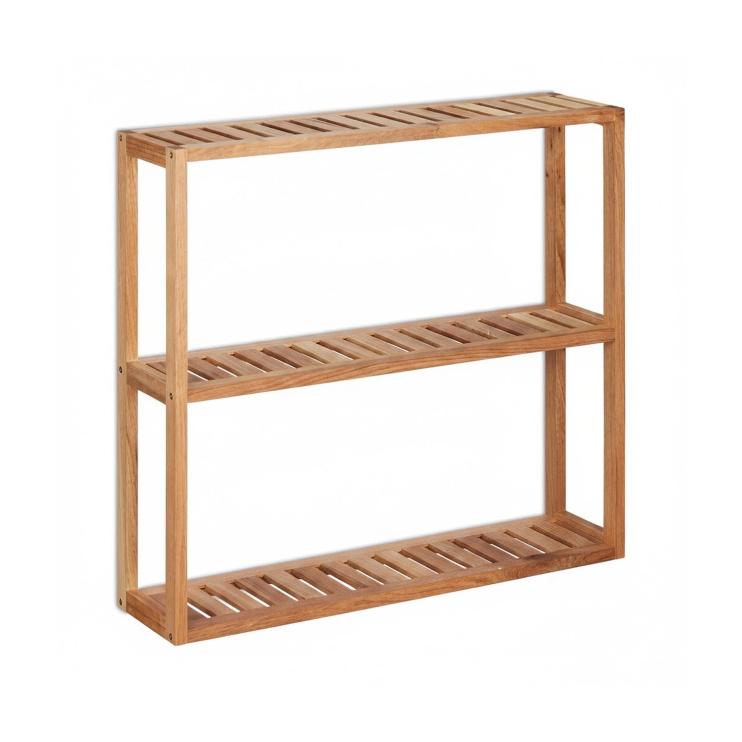Relaxdays Wandregal Walnussholz Natur Platzsparend Mit 3 Ablagen 54 cm x 60 cm x 15 cm 1,6 kg
