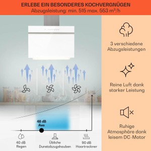 Klarstein Ava 60 Dunstabzugshaube 60cm Wandhaube WiFi A++ 515m³/h Touch Weiß