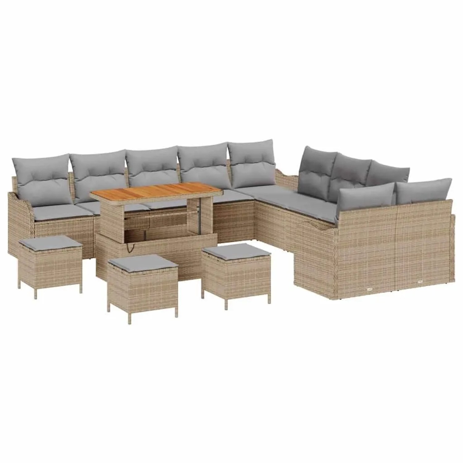 vidaXL Garten-Sofa-Set mit Kissen 14-Tlg Beige und Hellgrau 3364282