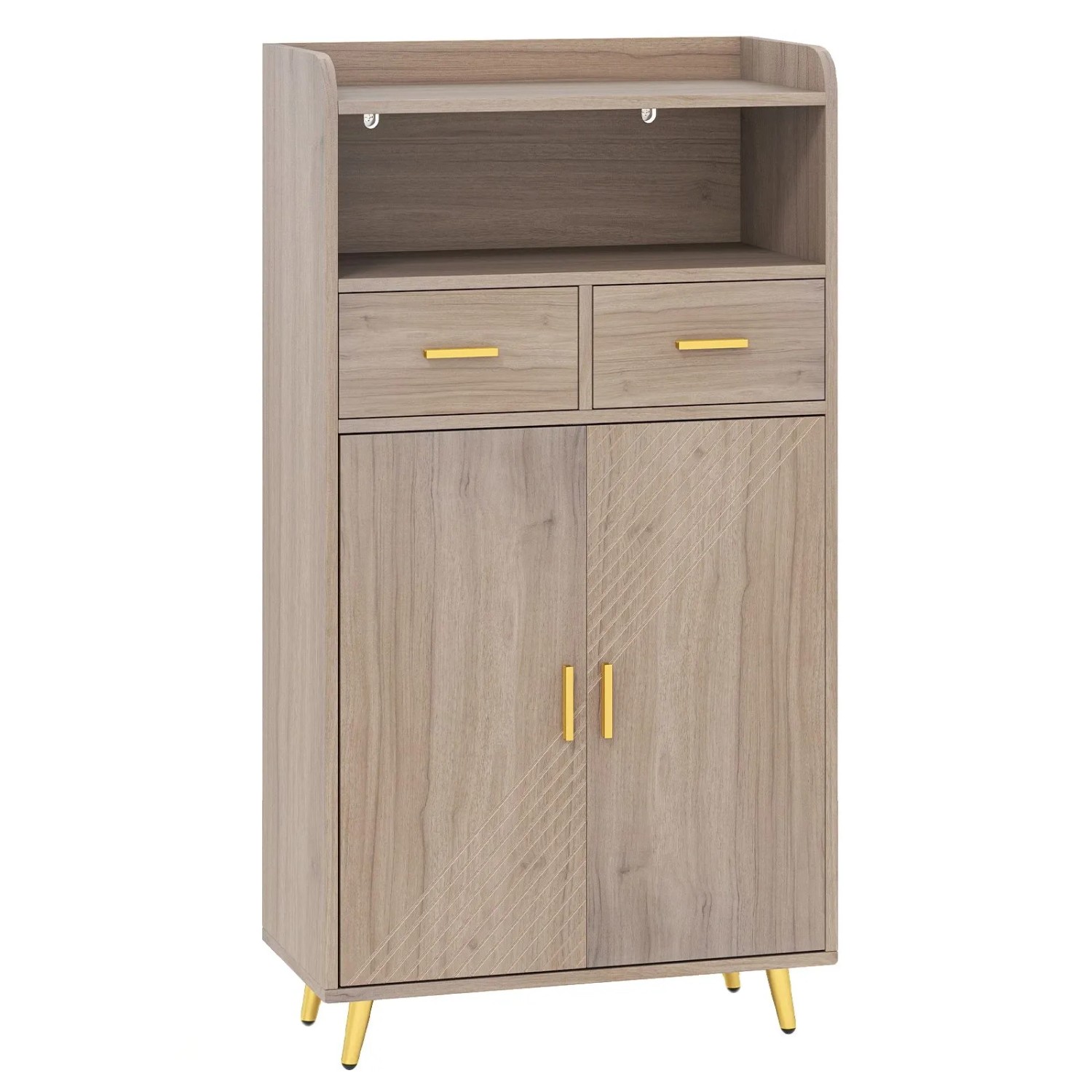 Costway Mehrzweckschrank mit Doppeltür 2 Schubladen Grau günstig online kaufen