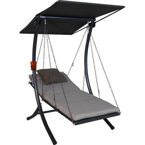 Angerer Hollywoodschaukel Swing Smart Sand, 1-Sitzer mit Sonnendach und bequemer Liegefläche.