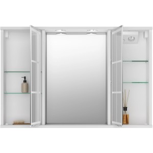 Jokey Spiegelschrank Nia, 90 cm breit, weiß, mit offenen Türen und Glasböden. Inkl. Beleuchtung.