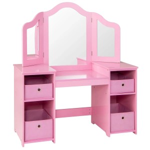 Costway Kinder Schminktisch 2 In 1 mit Spiegel & Aufbewahrungsboxen Rosa