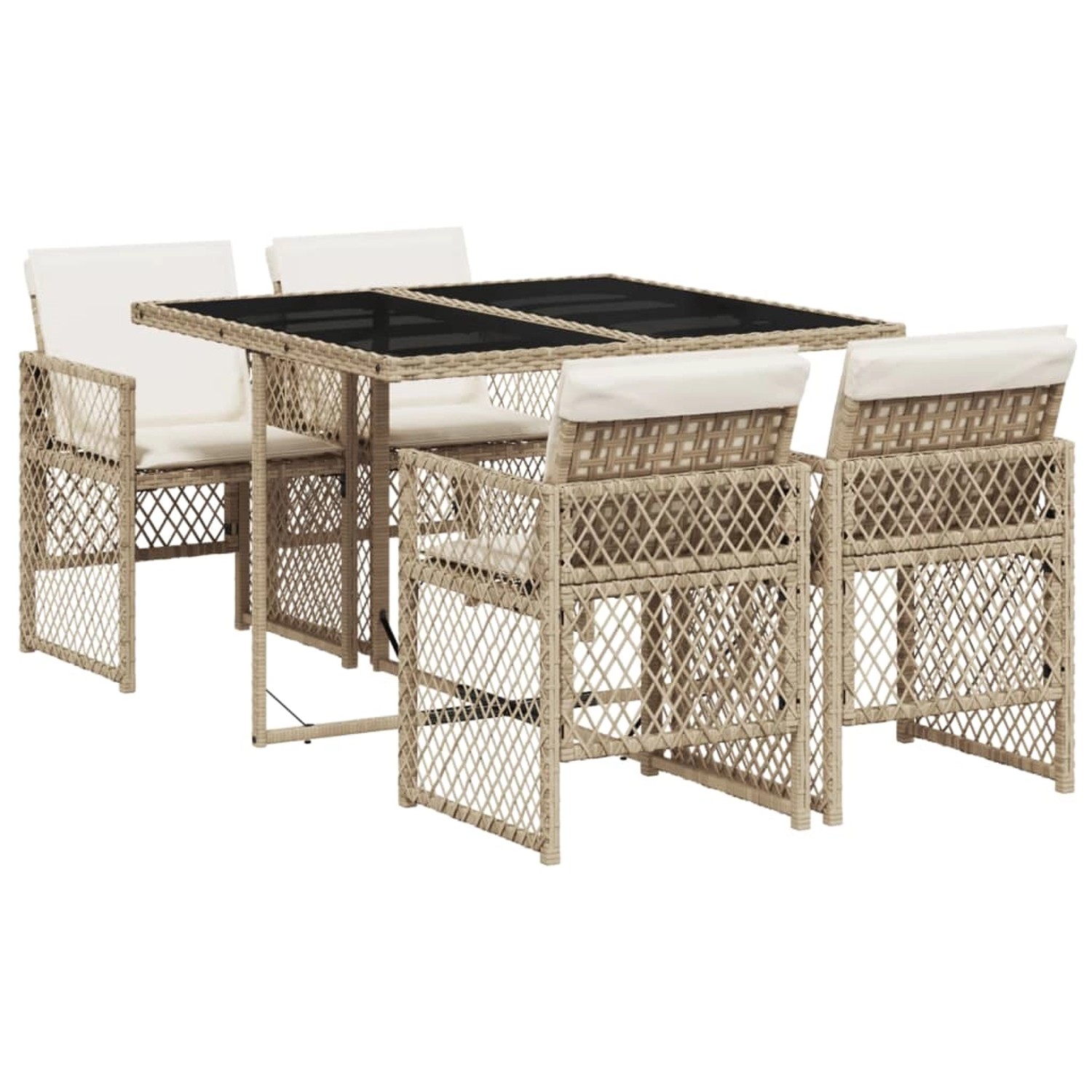 vidaXL 5-tlg Garten-Essgruppe mit Kissen Beige Poly Rattan Modell 62