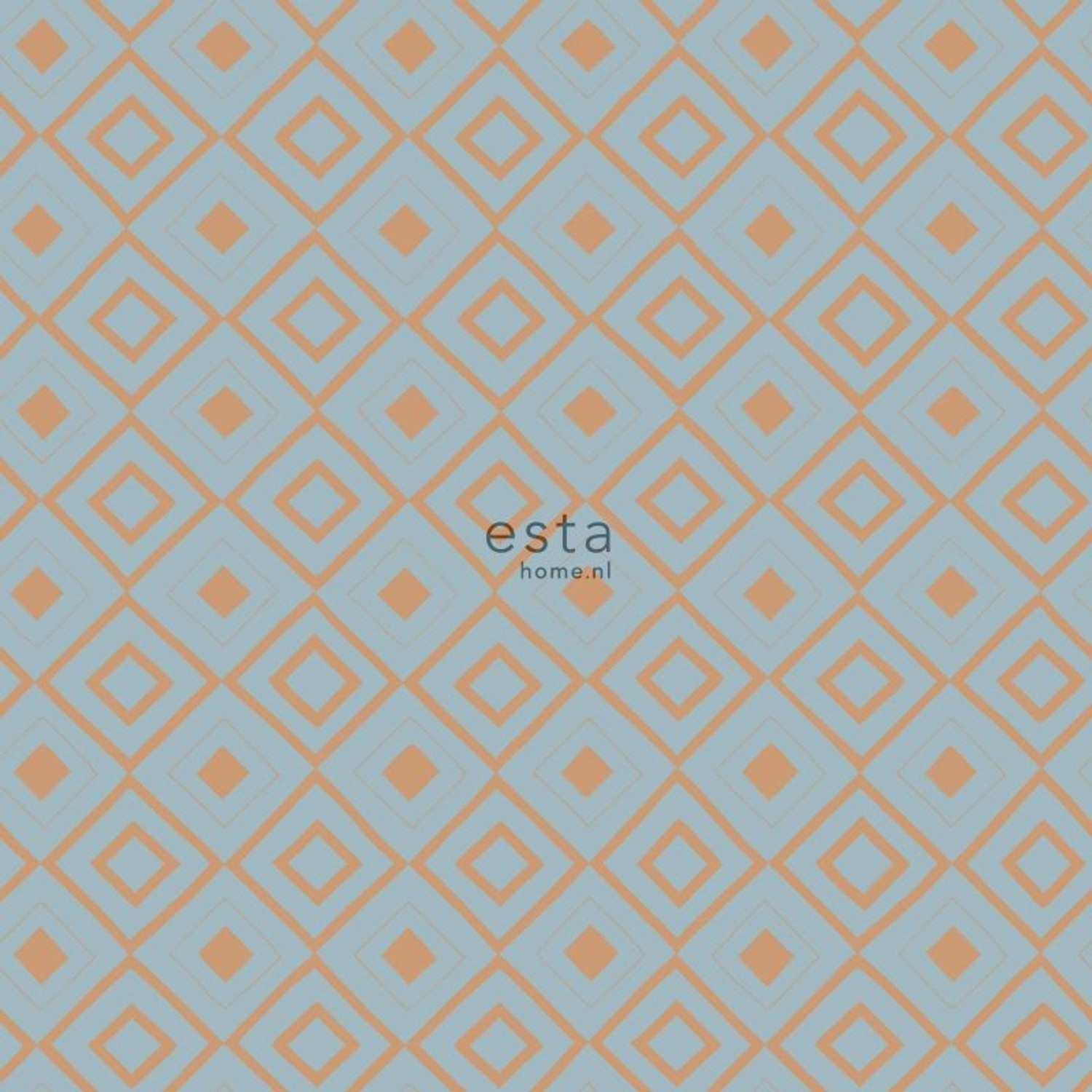 ESTAhome Vliestapete mit blau-kupferfarbenem Karomuster im Vintage-Stil.