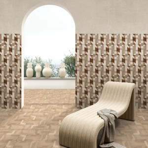 Verlegtes Feinsteinzeug Heth Grau 33x16,5 cm als Bodenfliese und Wandfliese mit Liege.