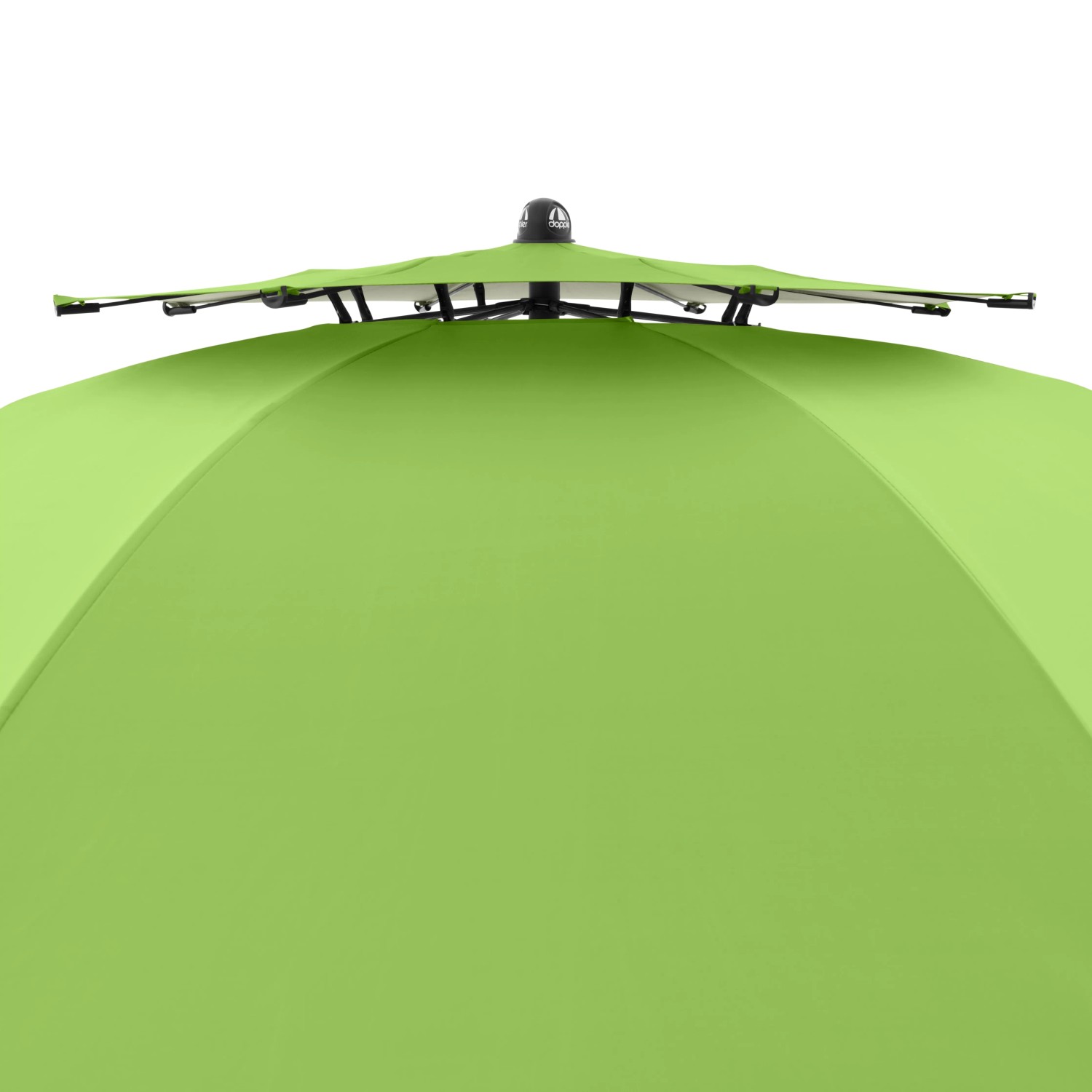 Grüner Doppler Strandschirm Windprofi Neo 200 mit Windventil und Fiberglas-Streben.