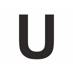 Schwarzer Aufkleber Buchstabe U, 6 cm hoch, aus PVC-Folie.