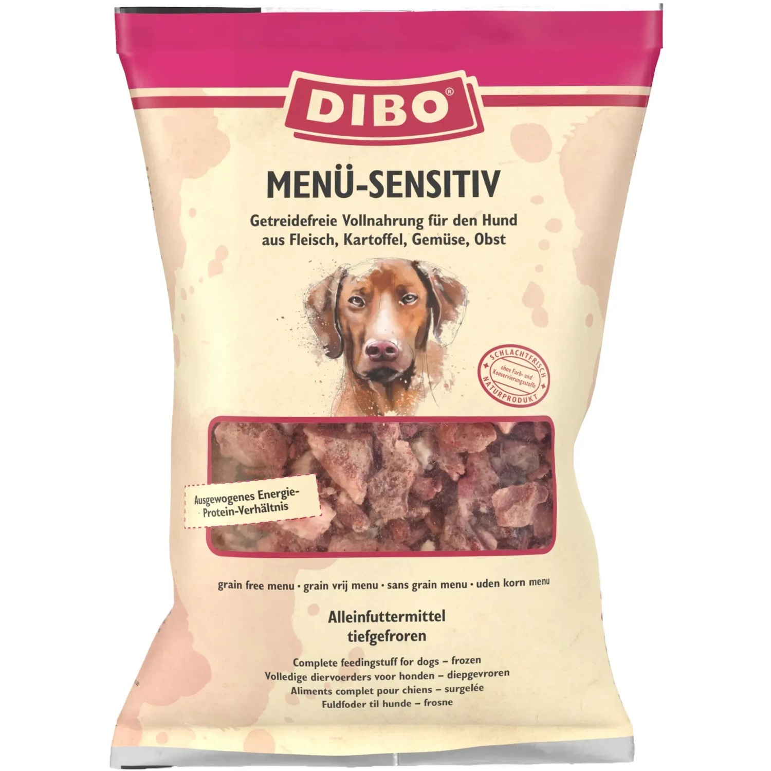 Dibo Hunde-Barf Menü-Sensitiv 2kg: Getreidefreies Frostfutter für Hunde mit Fleisch, Gemüse und Kartoffeln.
