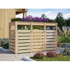 Karibu Mülltonnenbox 3-fach mit Hochbeet, naturbelassen, für drei Tonnen