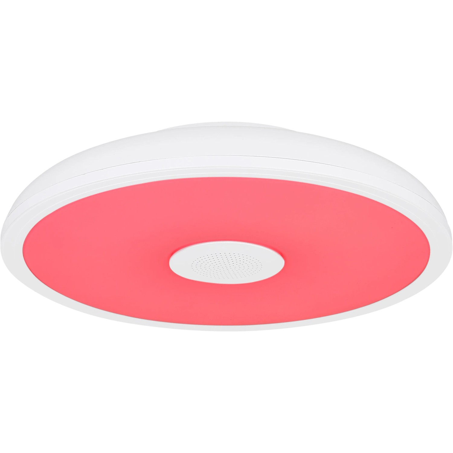 Weiße Globo LED-Deckenleuchte Raffy, Ø 28 cm, mit RGB-Farben und Lautsprecher für Bad und Wohnraum.