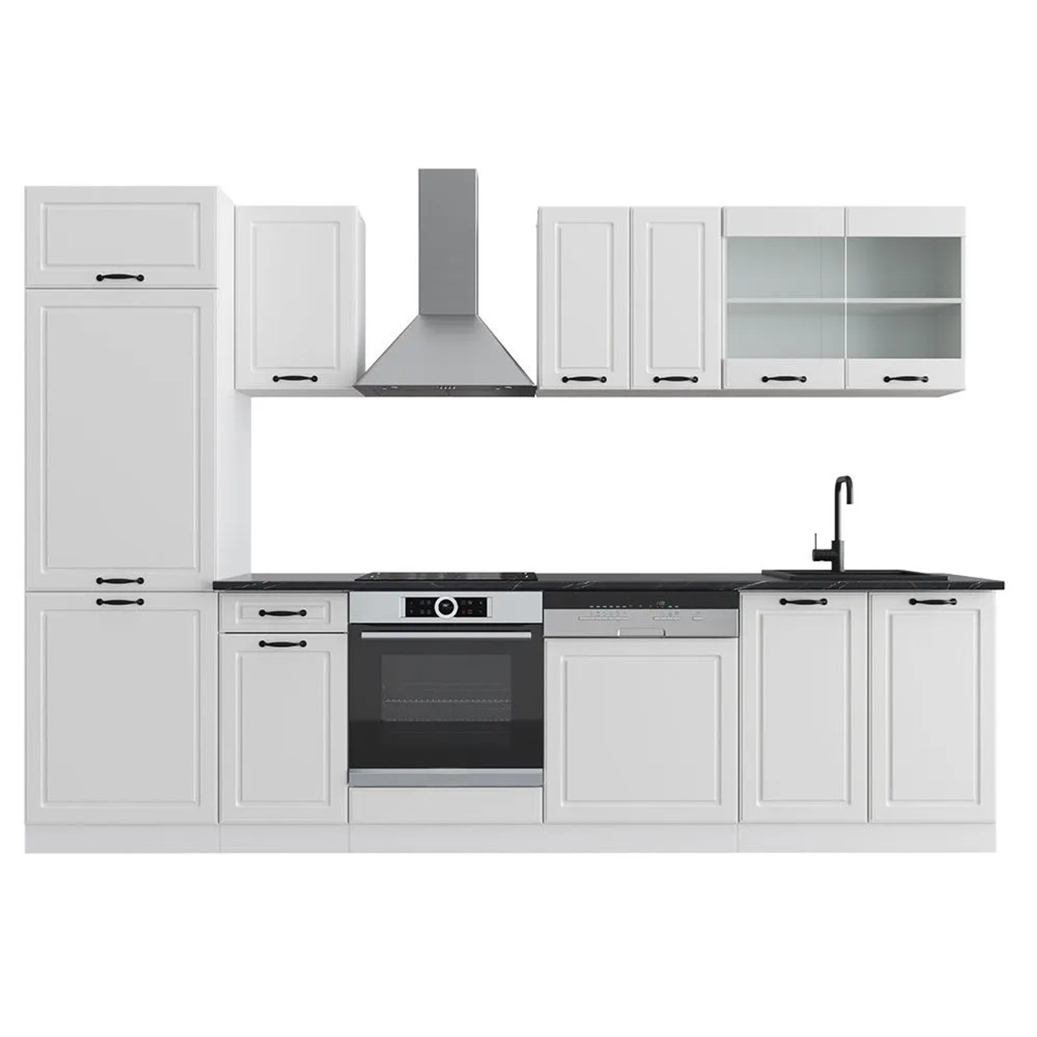Vicco R-Line Küchenzeile Weiß Landhaus Weiß 300 cm ohne Arbeitsplatte ohne E-Geräte