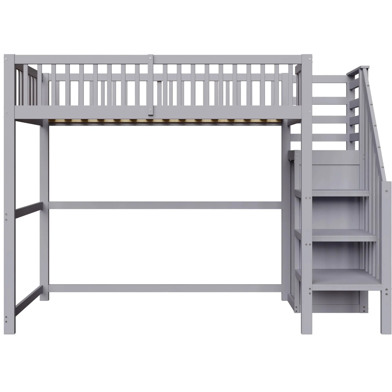 Merax Hochbett 90x200cm Treppe Holz Stauraum Grau