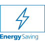 Symbol für Energiesparen mit Blitz und Schriftzug "Energy Saving".