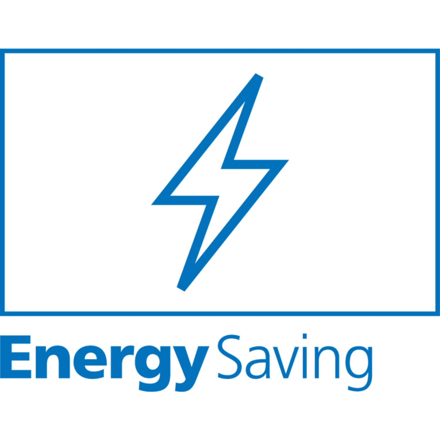 Symbol für Energiesparen mit Blitz und Schriftzug "Energy Saving".