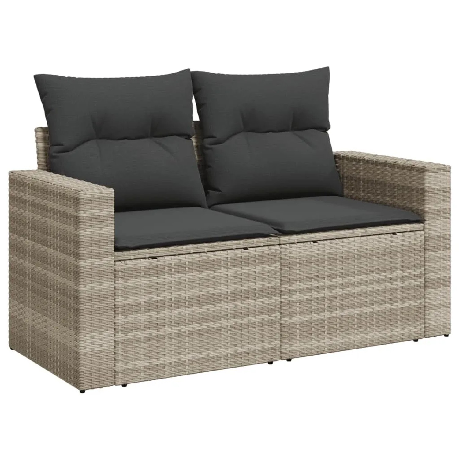 vidaXL Gartensofa mit Kissen 2-Sitzer Hellgrau Poly Rattan 366195