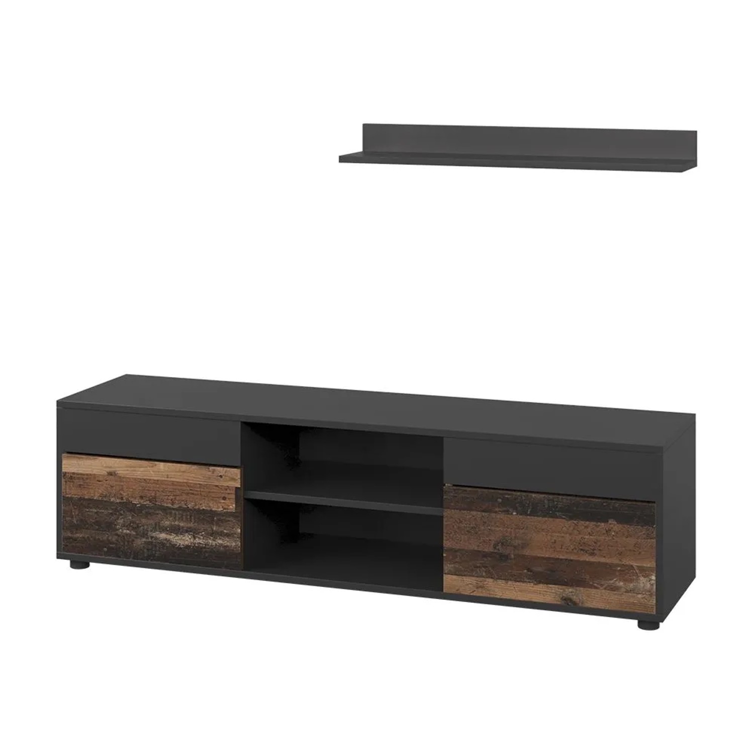 Vicco Wohnwand Berno Schwarz Oldstyle 140 x 39 2 Teile Art Nr 57821