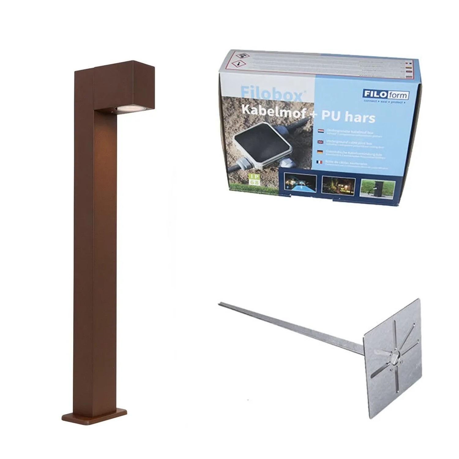QAZQA Außenleuchte Rostbraun mit Erdspieß und Kabelverschraubung 65cm IP44 Baleno
