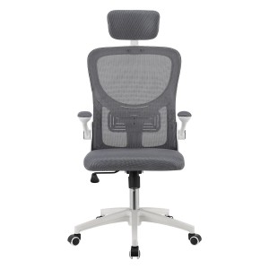 Ergonomischer, grau-weißer Juskys Bürostuhl Baltimore mit Netzstoff, Kopf- und Lendenstütze.