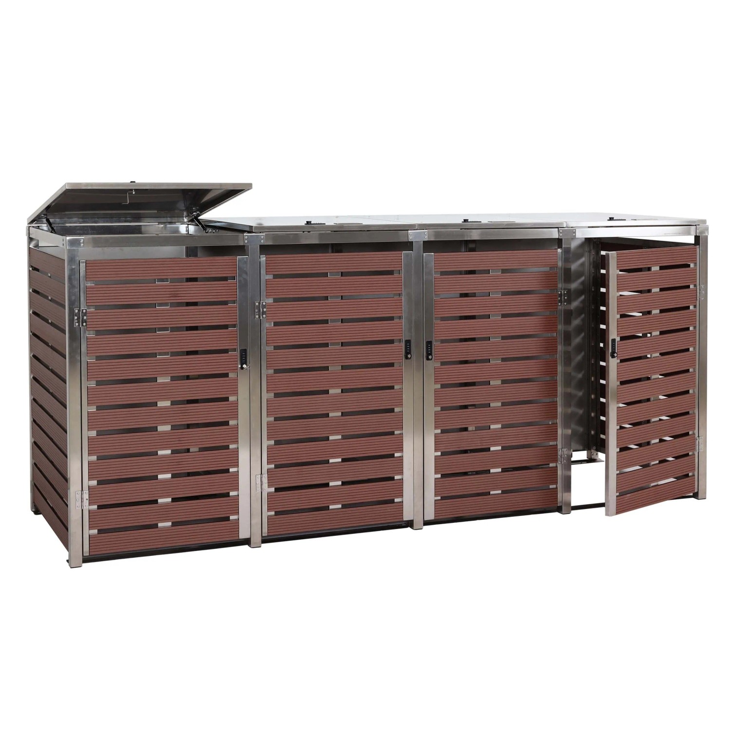 MCW Mülltonnenverkleidung K14 4er Walnuss-Holzoptik 120x264x85cm
