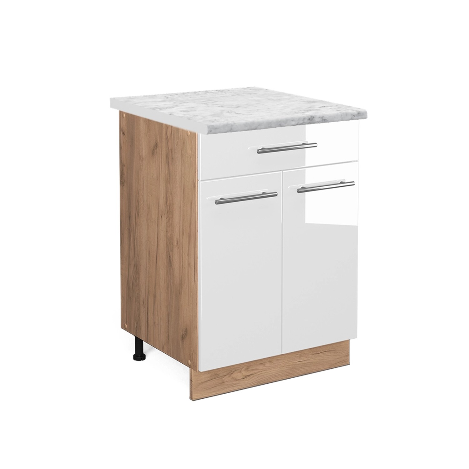 Vicco Küchenunterschrank Fame-Line Weiß Hochglanz/Goldkraft Eiche 60 cm mit Schublade AP Marmor