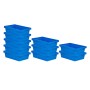 10 blaue PROREGAL Stapelboxen (29L) aus Kunststoff, ideal zur Lagerung und zum Transport.