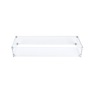 Elementi Glasumrandung für Feuerstellen, Wind- und Funkenschutz aus Glas mit Edelstahlverbindern.