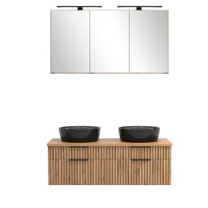 Held Möbel Waschtisch-Set Keramikbecken Schwarz 200 x 120 x 47 cm Eiche 2-tlg.