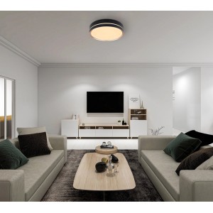Globo LED-Deckenleuchte Manni, schwarz, Ø 38,5 cm im Wohnzimmer.