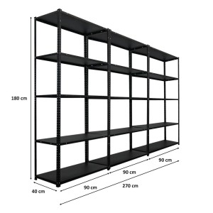 PROREGAL Mega Deal 3x Schraubregal Haldor HxBxT 180x90x40cm Fachlast 100 kg Schwarz