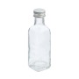 Transparente Glas-Miniflasche mit silbernem Schraubverschluss. Ideal für Liköre, Schnäpse oder Öle.