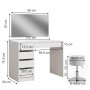 Vicco Schminktisch Thalia Weiß 100 cm mit Hocker und Spiegel, Detailansicht mit Maßen.
