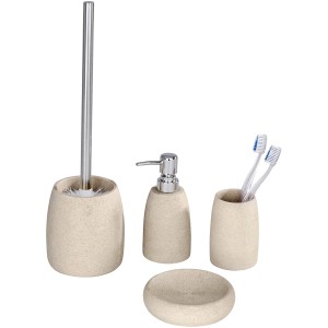 Wenko WC-Bürstengarnitur Goa Beige, 4-teiliges Bad-Set aus Polyresin in Natur.