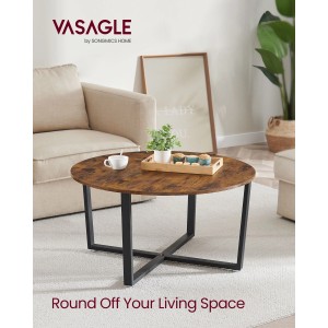 Vasagle Couchtisch, Ø 88 cm, braun-schwarz, mit Ablagefläche und Stahlbeinen.