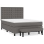 Graues vidaXL Boxspringbett 140x190 cm mit Matratze, Kopfteil und Bank aus Kunstleder.