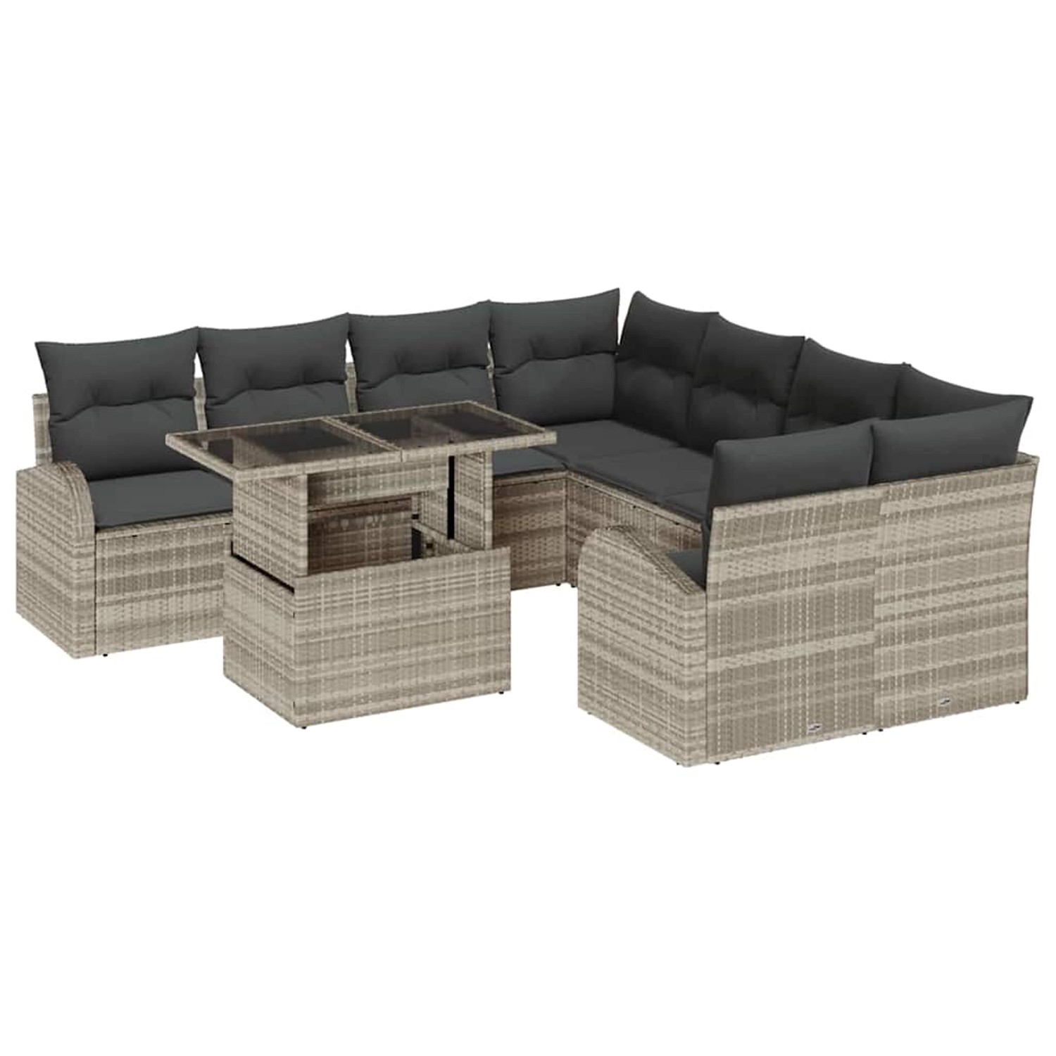 vidaXL Garten-Sofa-Set mit Kissen 9-Tlg Hellgrau Poly Rattan 3348618 günstig online kaufen