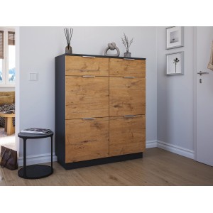 Posseik Schuhschrank Fleuve-XXL Eiche für 16 Paar Schuhe mit 4 Klappen und 2 Schubladen.