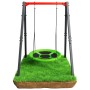 K-SPORT Kinderschaukel mit dunkelgrauem Stahlrahmen, roter Querstange und grüner Nestschaukel auf Gras.