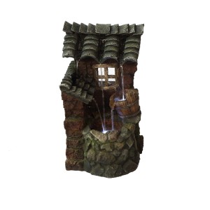 Silex Kunststeinbrunnen Sterzing mit LED und Pumpe, rustikaler Gartenbrunnen aus Polyresin.