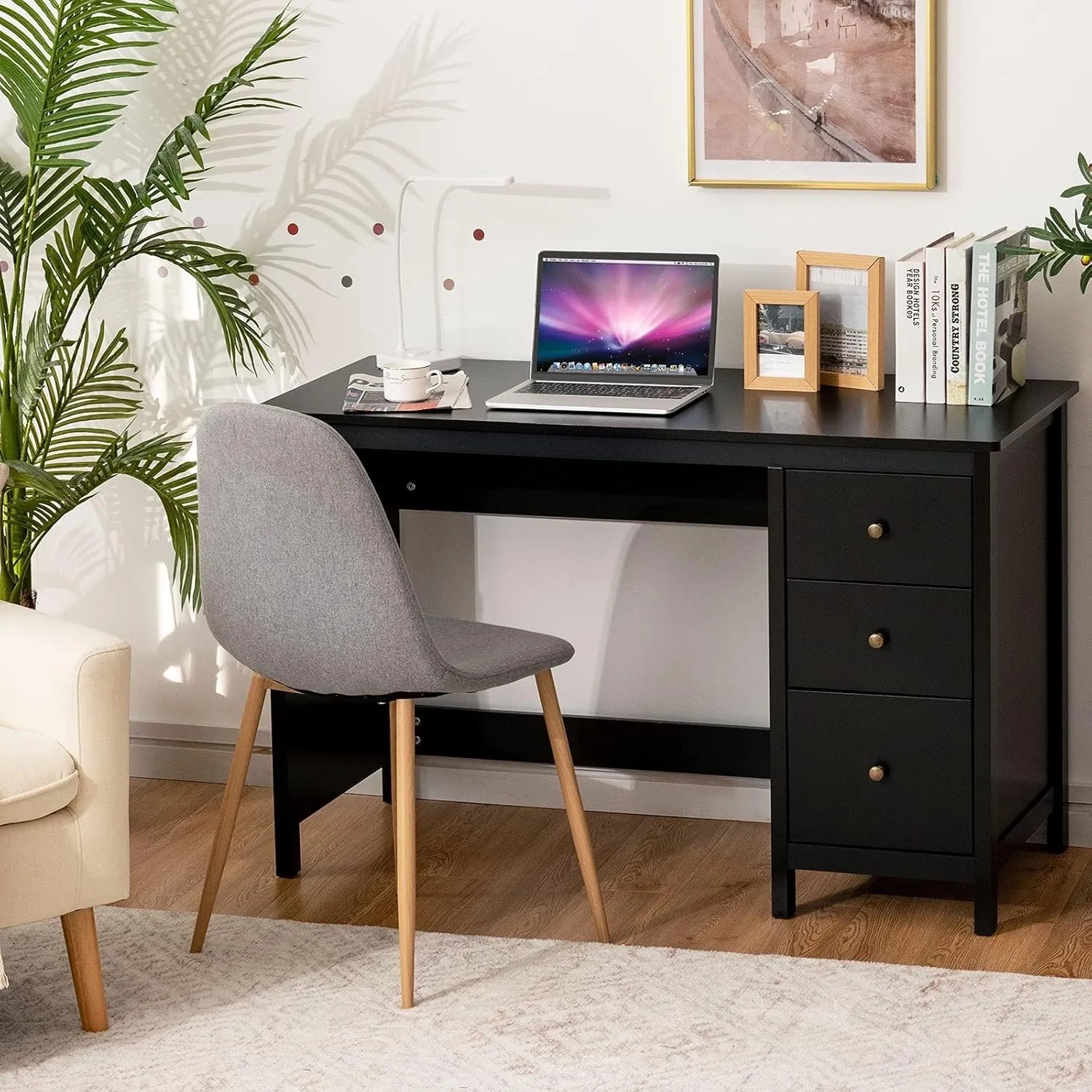 Costway Schreibtisch schwarz mit 3 Schubladen, 120x50x75 cm. Bürotisch für Arbeitszimmer oder Büro.
